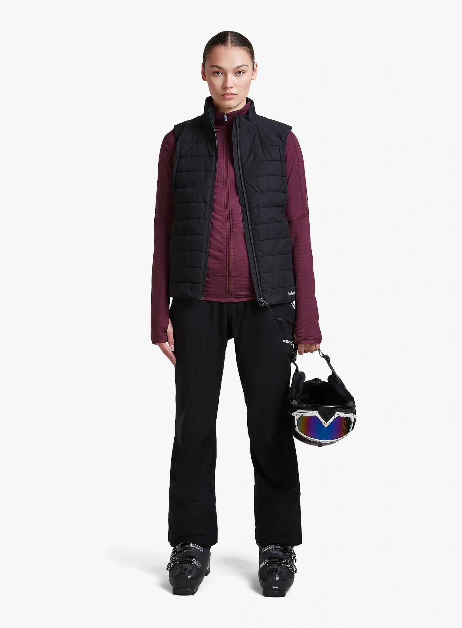 Icebreaker Merino Blend 300 RealFleece Descender LS Zip Hoodie Női felső - dk berry