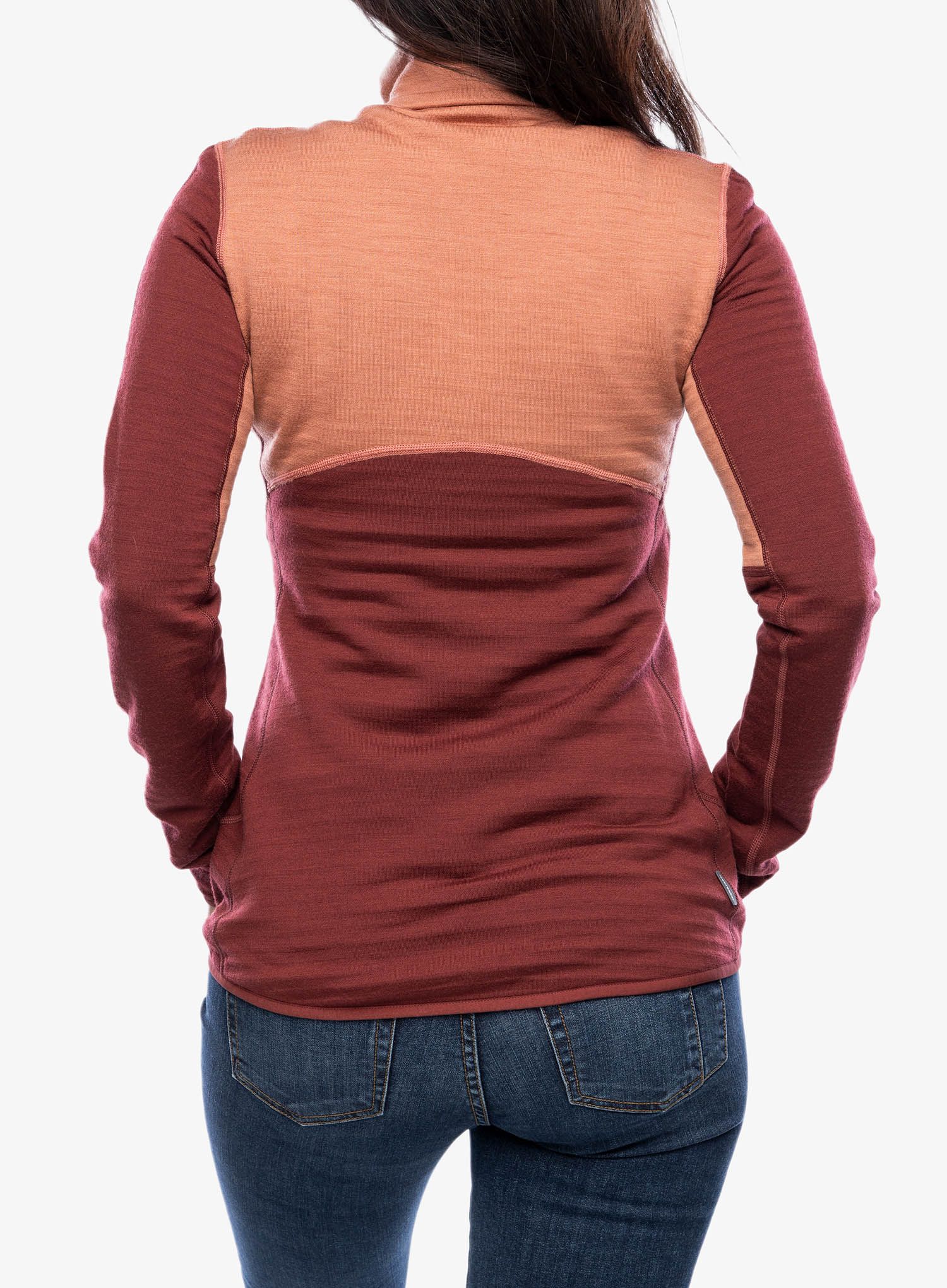 Icebreaker Merino 400 RealFleece Descender LS Zip Cipzáras női felső - cedar wood/port/cb