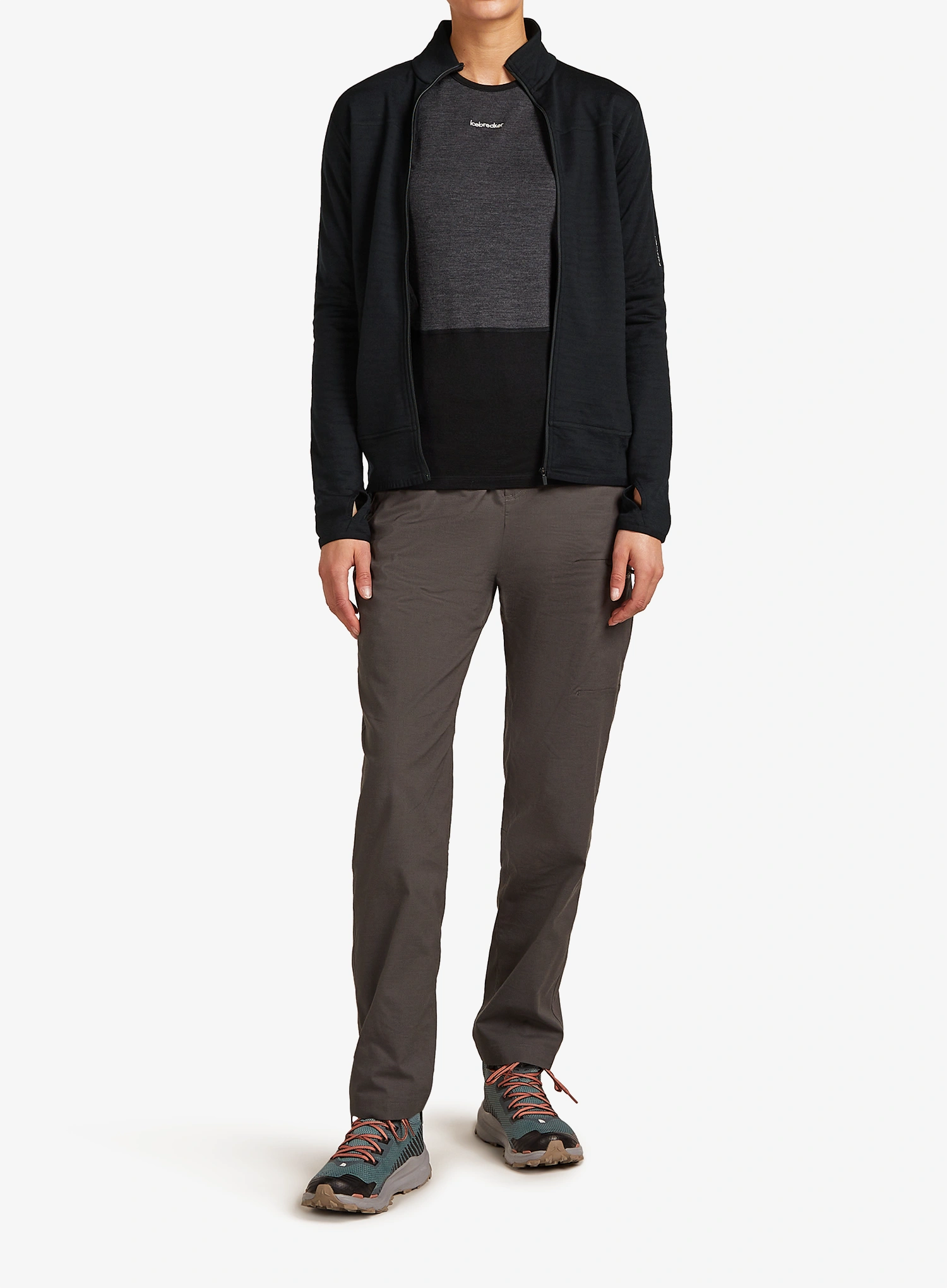 Icebreaker Merino Blend 300 RealFleece Descender LS Zip Cipzáras női felső - black