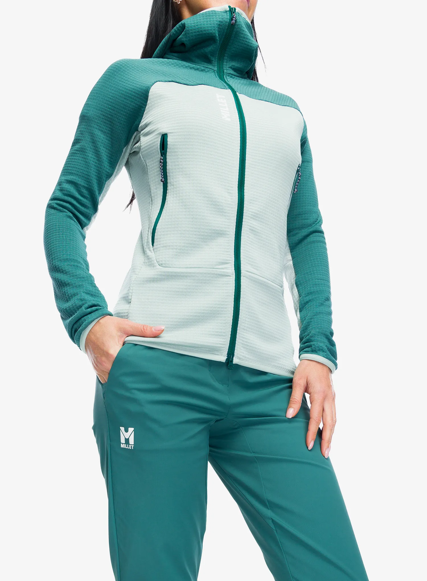 Millet Fusion Grid Hoodie Cipzáras női felső - seaweed/bottle