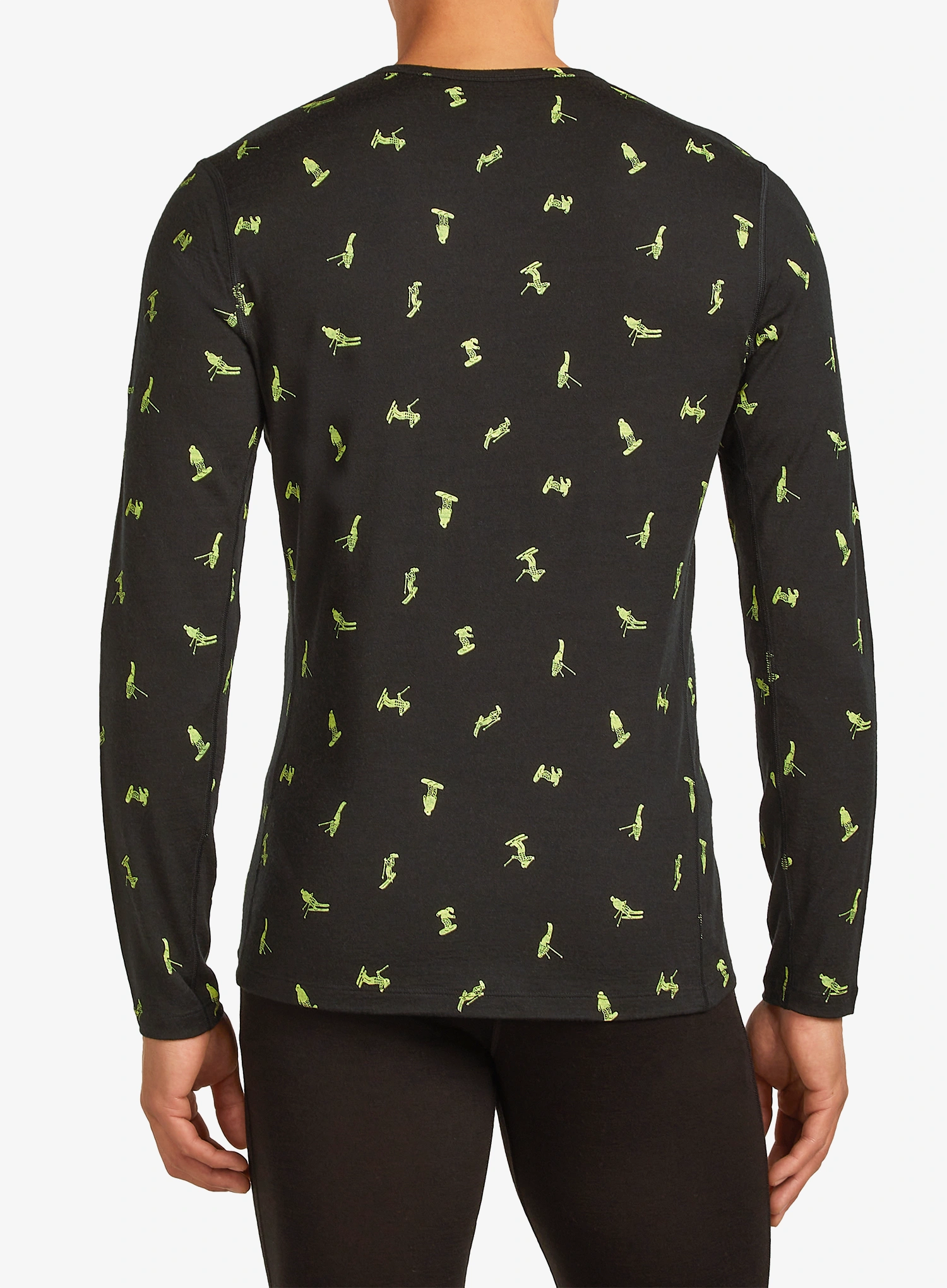 Icebreaker Merino 200 Oasis LS Crewe Snow Day AOP Termoaktív felső - black/peridot/aop