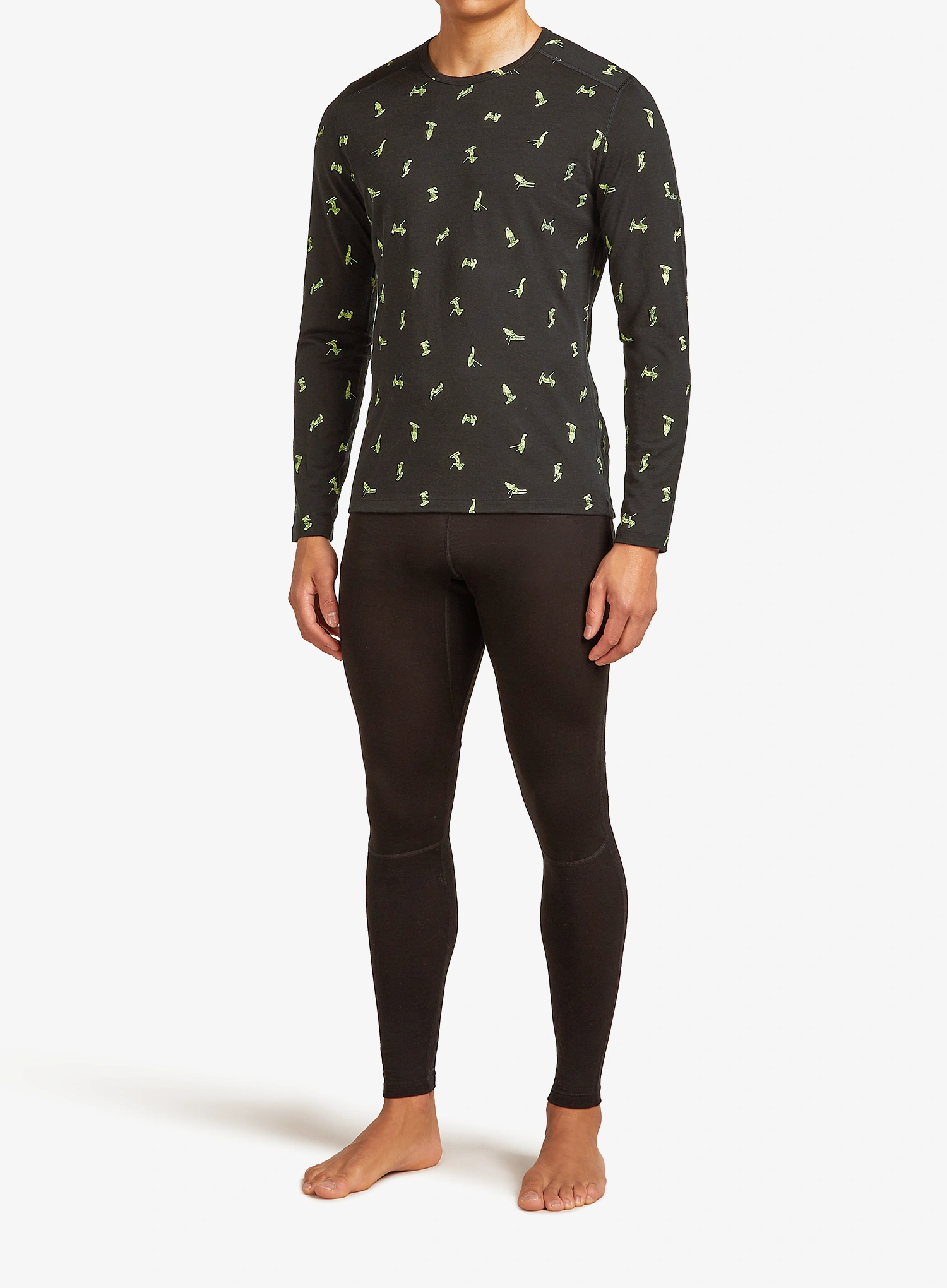 Icebreaker Merino 200 Oasis LS Crewe Snow Day AOP Termoaktív felső - black/peridot/aop