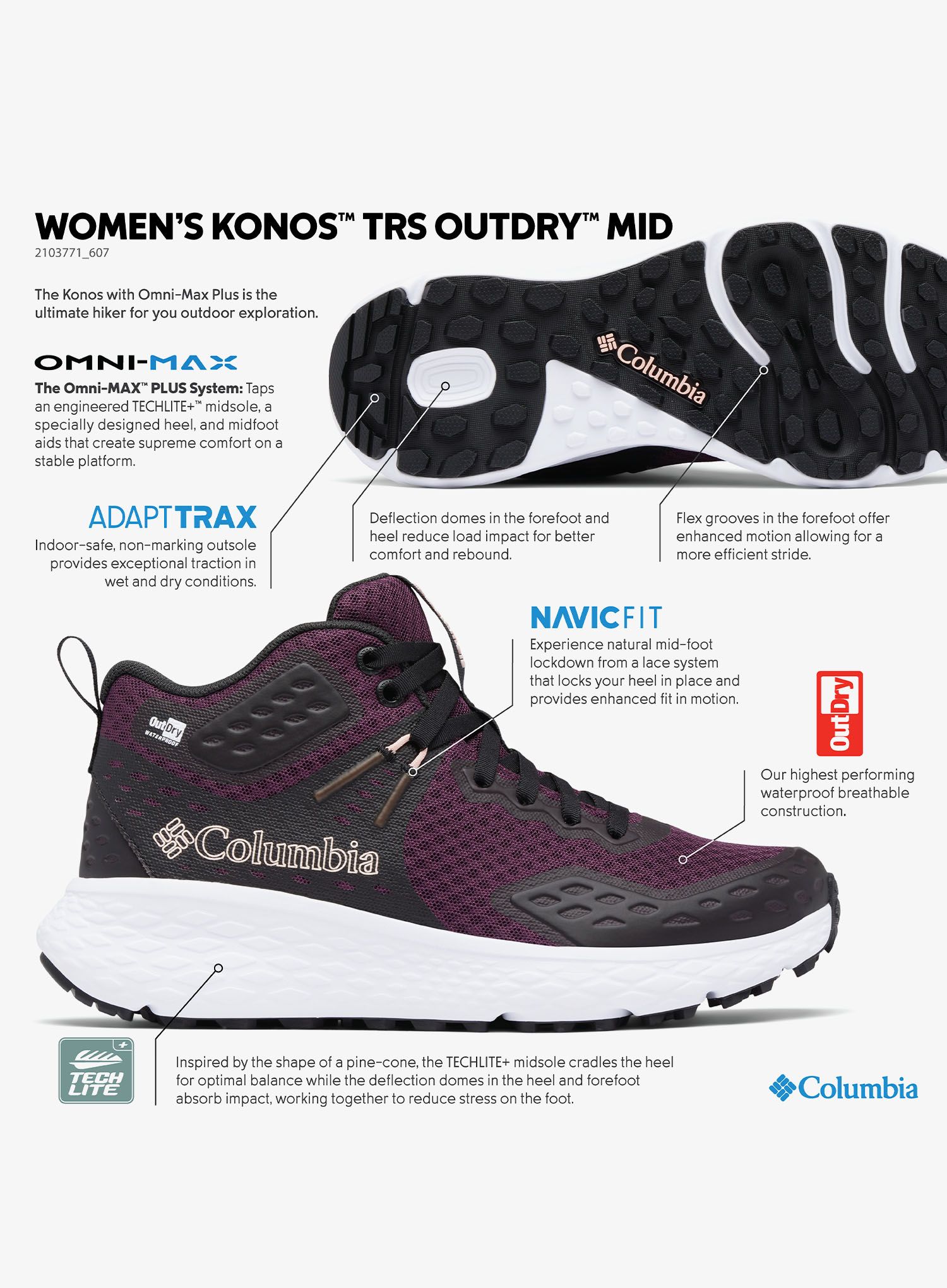 Columbia Konos TRS Outdry Mid Női cipő - moonvista/blush rose