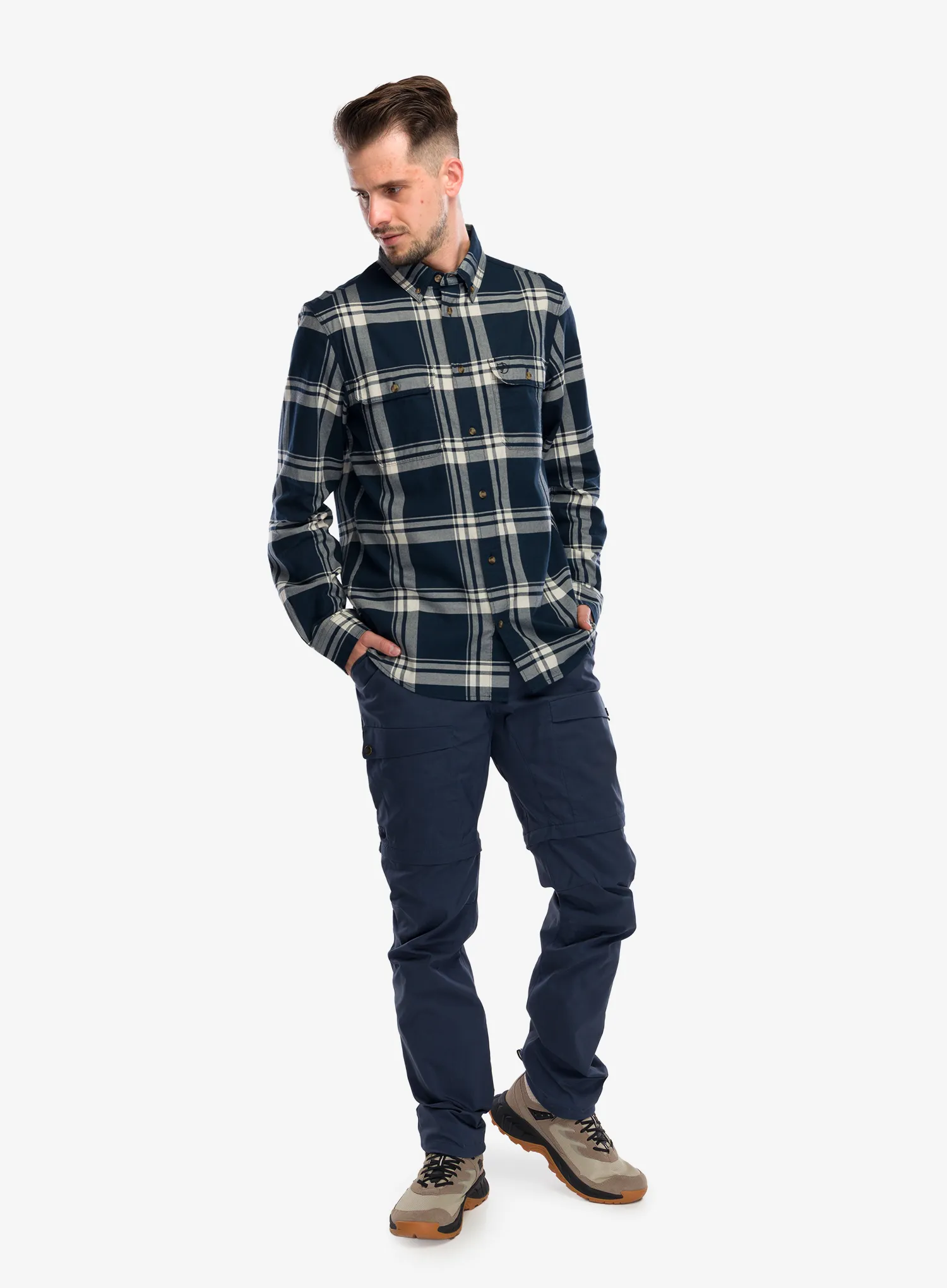 Fjallraven Ovik Lite Flannel Shirt Ing - dark navy/chalk white