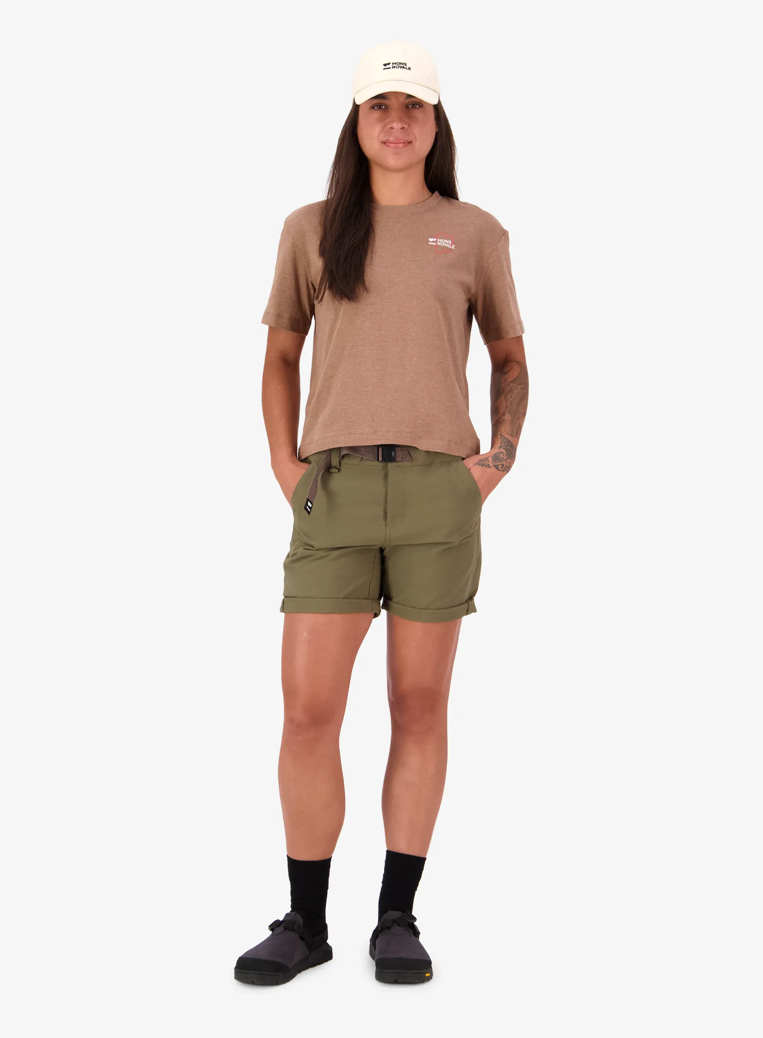Mons Royale Yonder Merino Organic Cotton T-Shirt Női pamutpóló - mocha