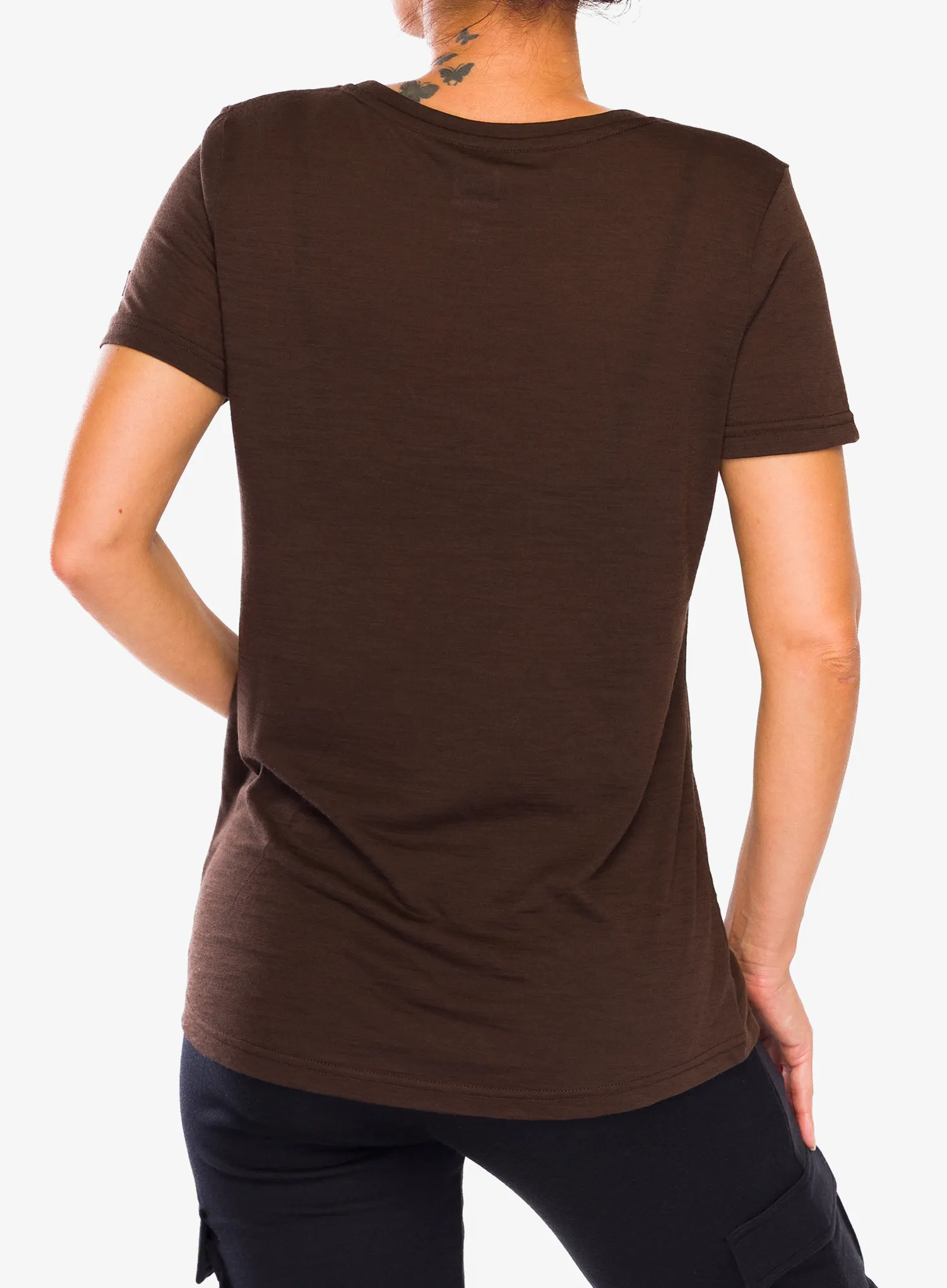 Super.natural Teabag World Tee Női merino gyapjú póló - chocolate bean/feather grey