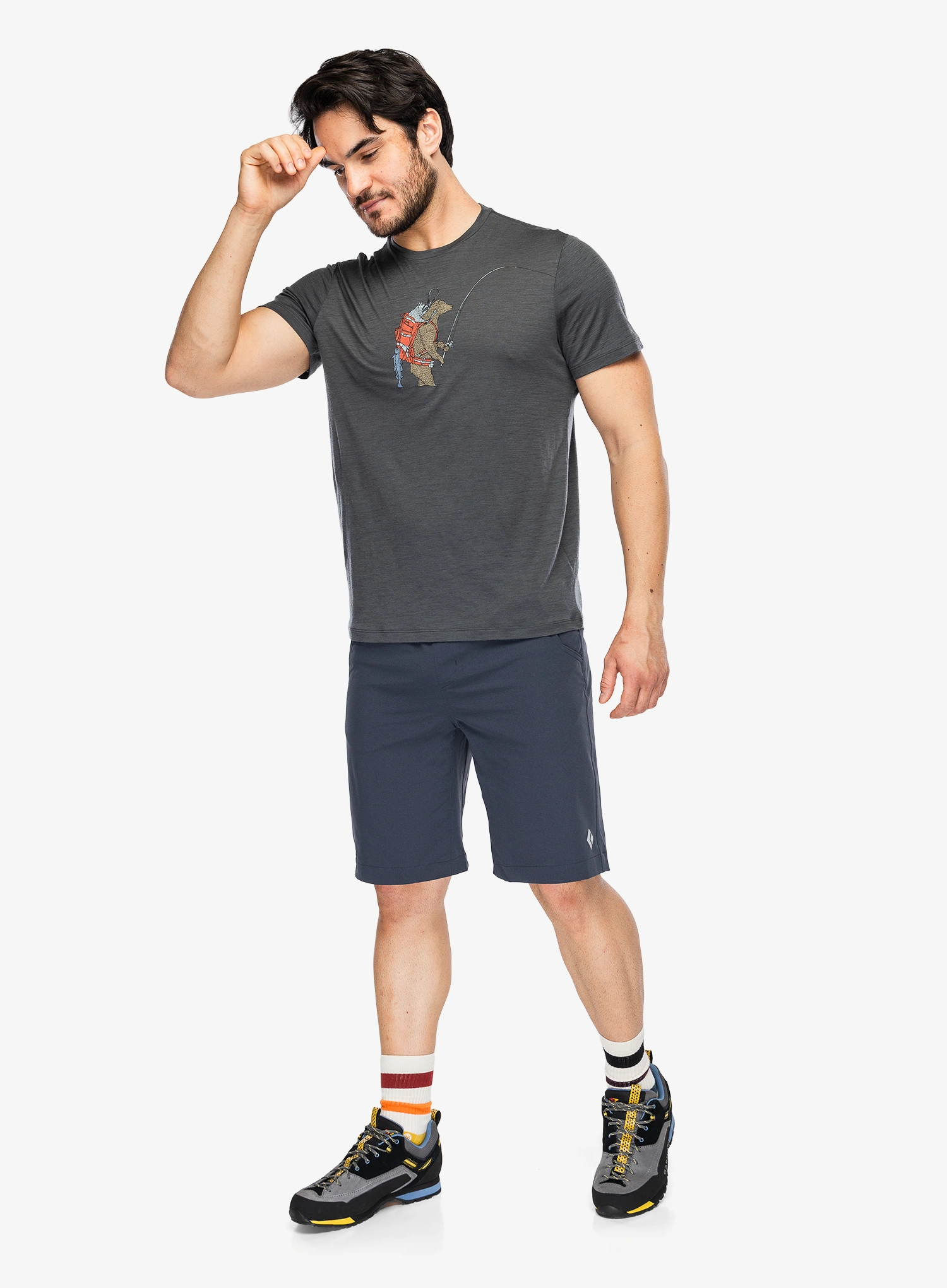 Icebreaker Merino 150 Tech Lite SS Tee Bear Catch Merinó póló - obsidian