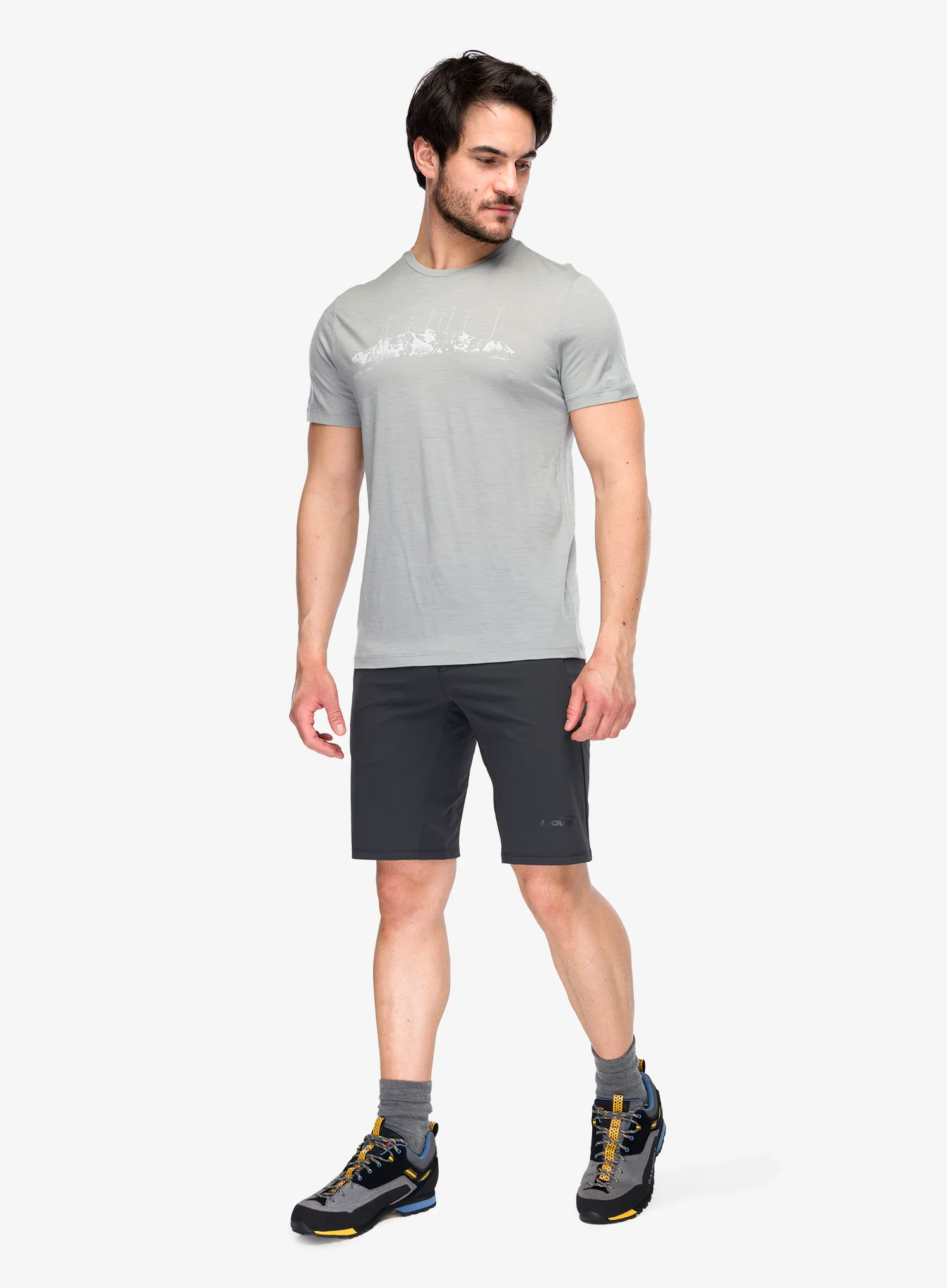 Icebreaker Merino 150 Tech Lite SS Tee The Peaks Merinó póló - proto grey