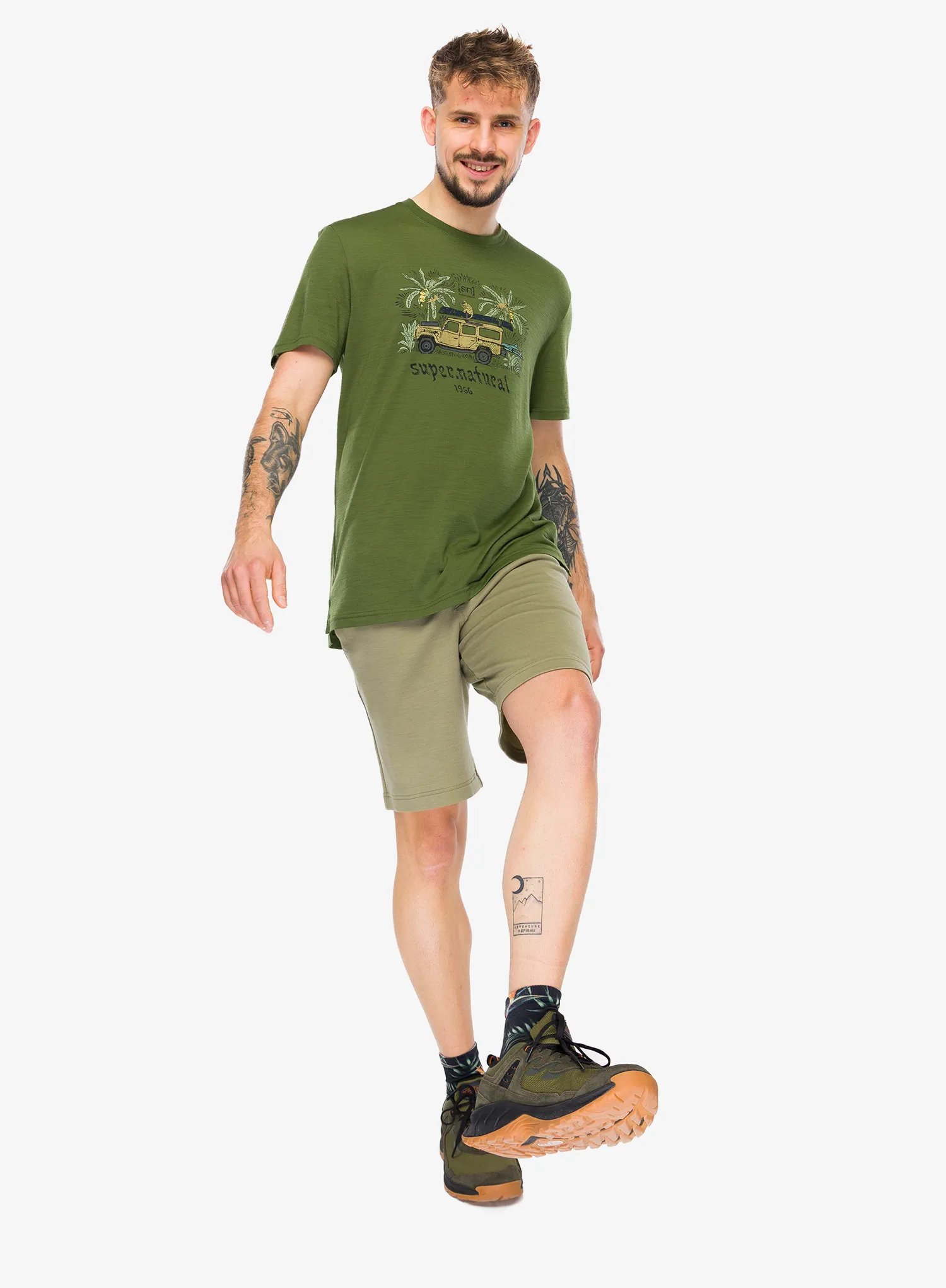 Super.natural Tropicar Tee Merinó póló - chive/various