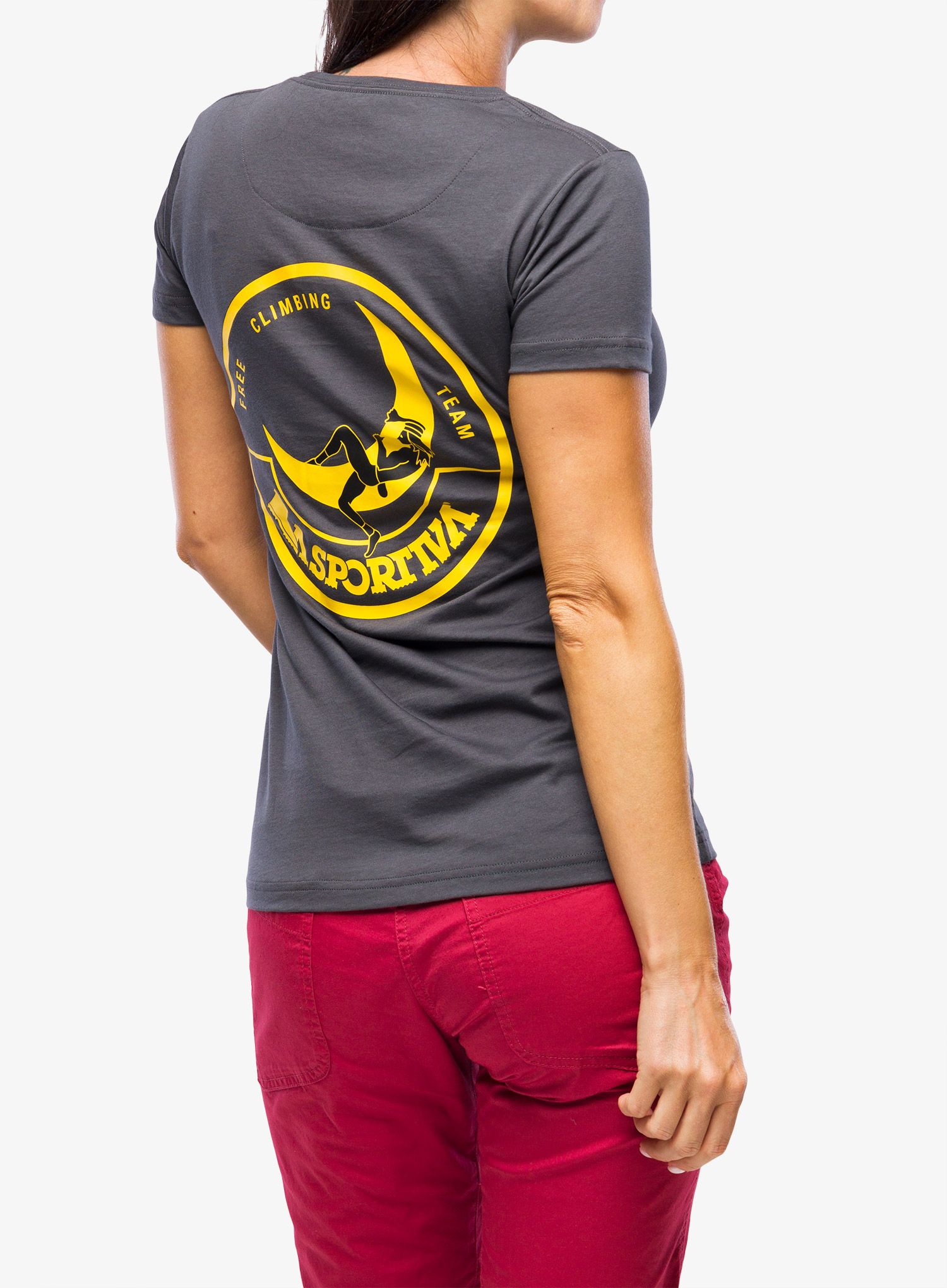 La Sportiva Climbing on the Moon T-Shirt Női mászópóló - carbon/giallo