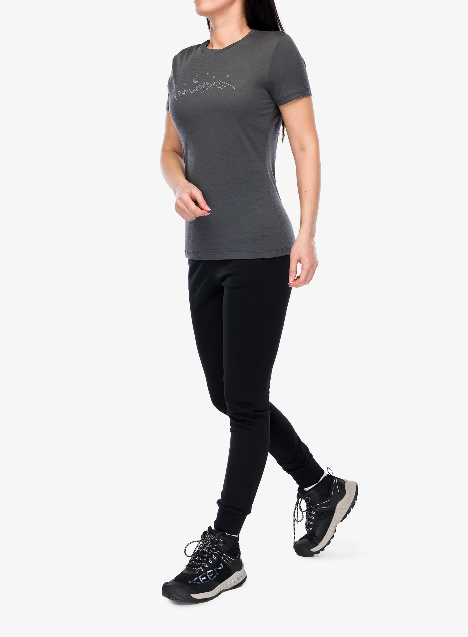 Icebreaker Merino 150 Tech Lite SS Tee Sparkling Stars Női nyomtatott póló - obsidian