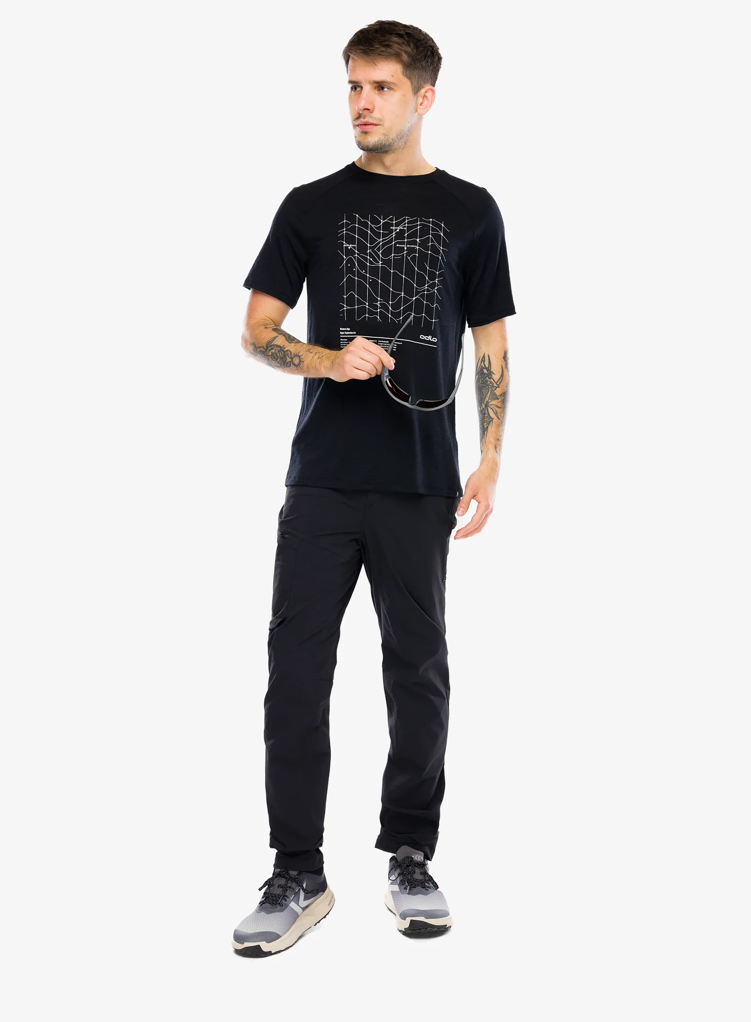 Odlo Merino Tencel Hyper Map Crew Neck S/S Nyomtatott póló - black melange