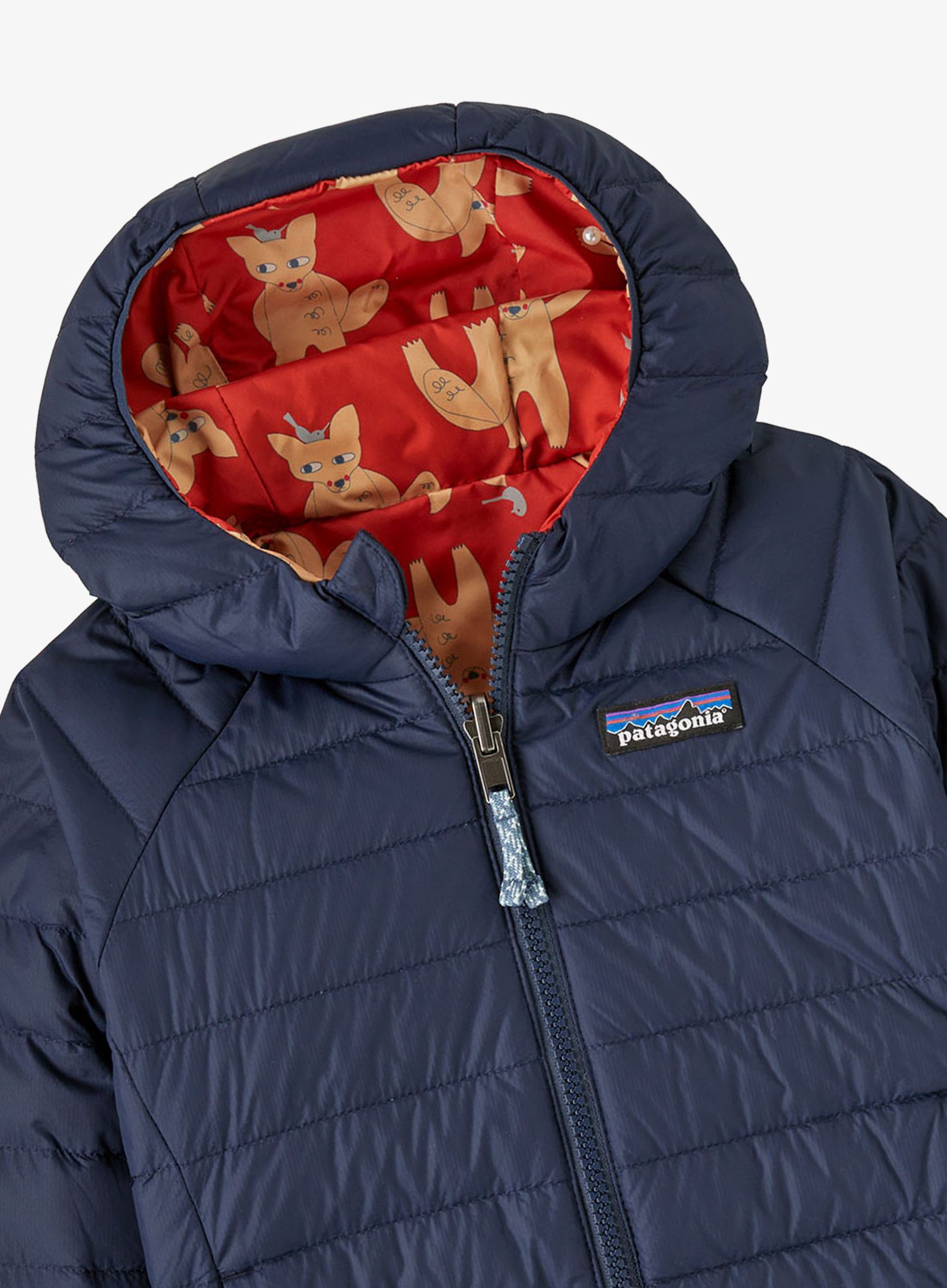 Patagonia Baby Reversible Down Sweater Hoody Gyerekkabát - fox chase/madder red