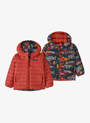 Patagonia Baby Reversible Down Sweater Hoody Gyerekkabát - salmon energy/ink black