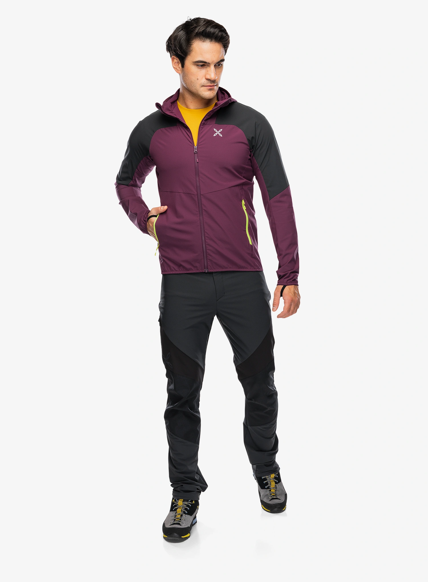 Montura Rise Hooded Jacket Softshell kabát - wine red/sunny lime