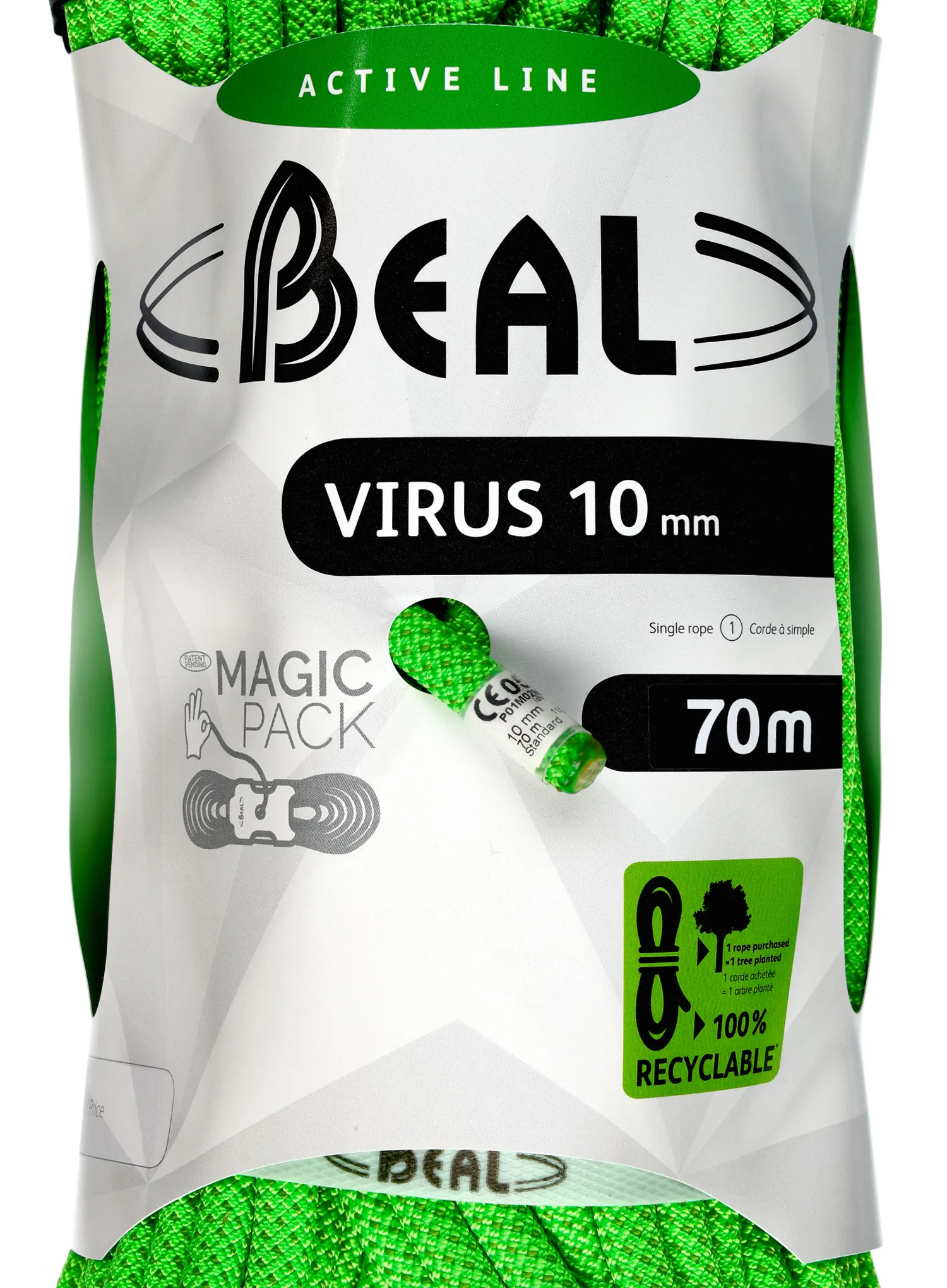 Beal Virus 10 mm 70 m Dinamikus kötél - solid green
