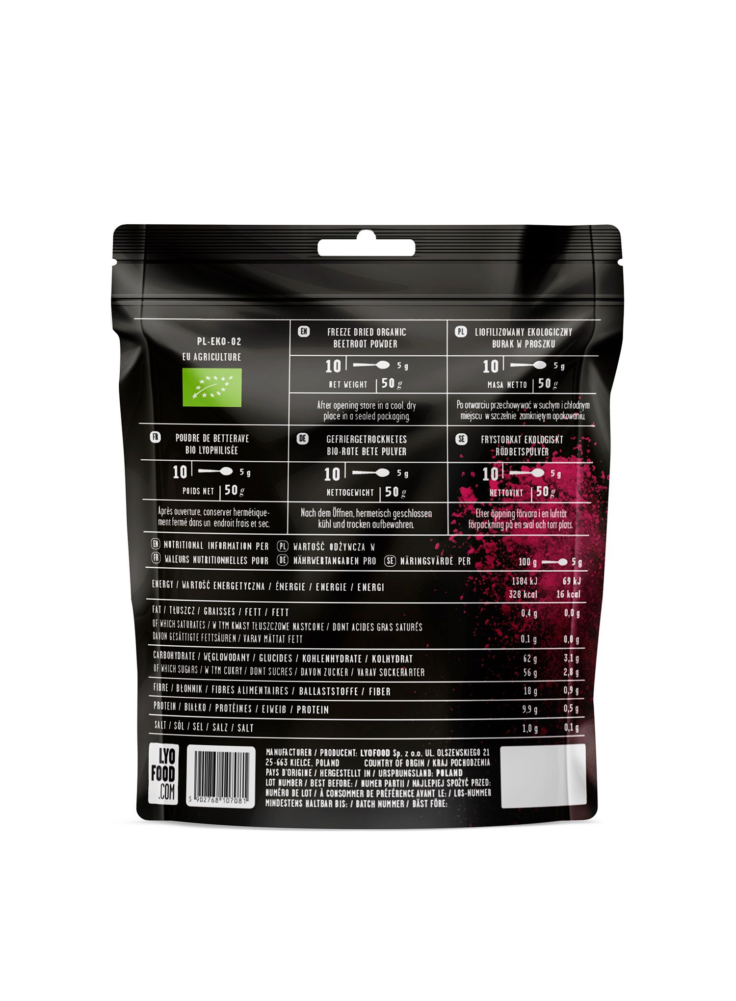 LYOFOOD Szerves céklapor Liofilizált étel, 50 g