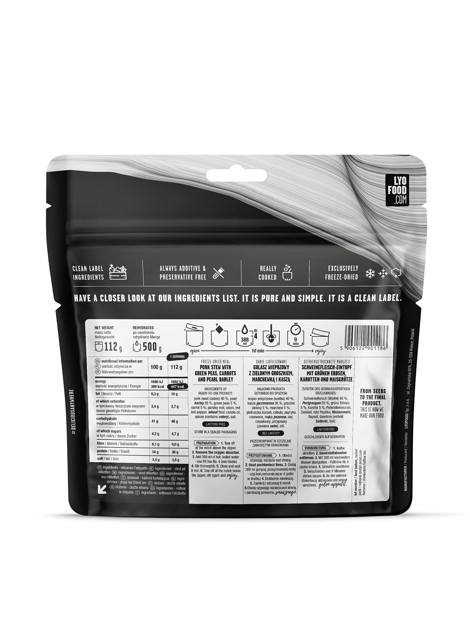 LYOFOOD liofilizált étel, sertéspörkölt kölessel, 500g