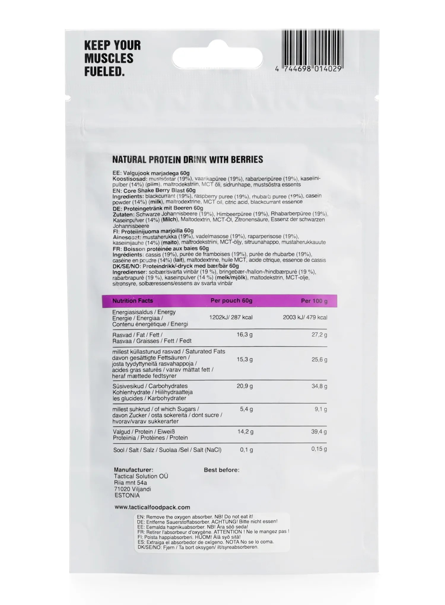 Tactical Foodpack Core Shake Berry Blast fehérjeital, 260 ml