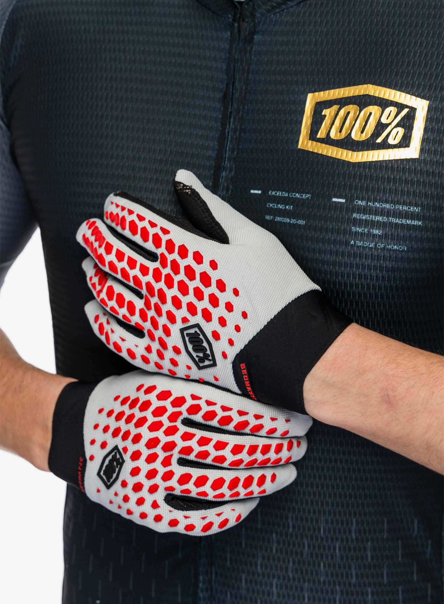 100% Geomatic Gloves  Kerékpáros kesztyű - grey/racer red