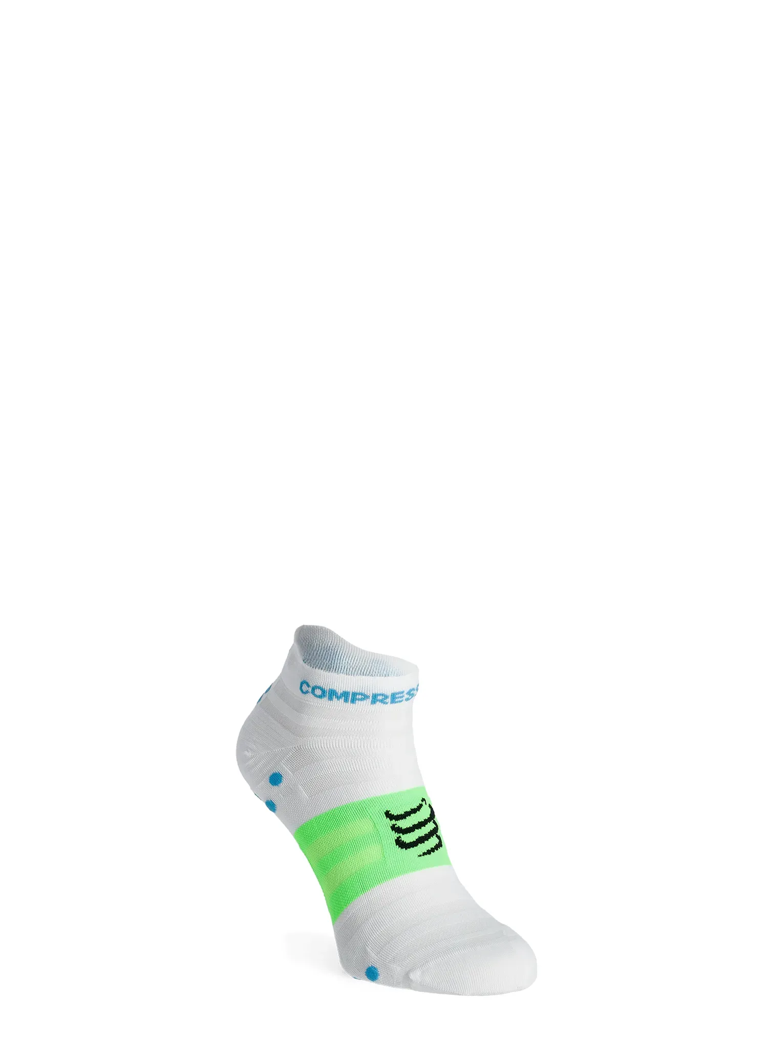 Compressport Pro Racing Socks v4.0 Ultralight Run Low Futózokni - white/norse blue/neon green