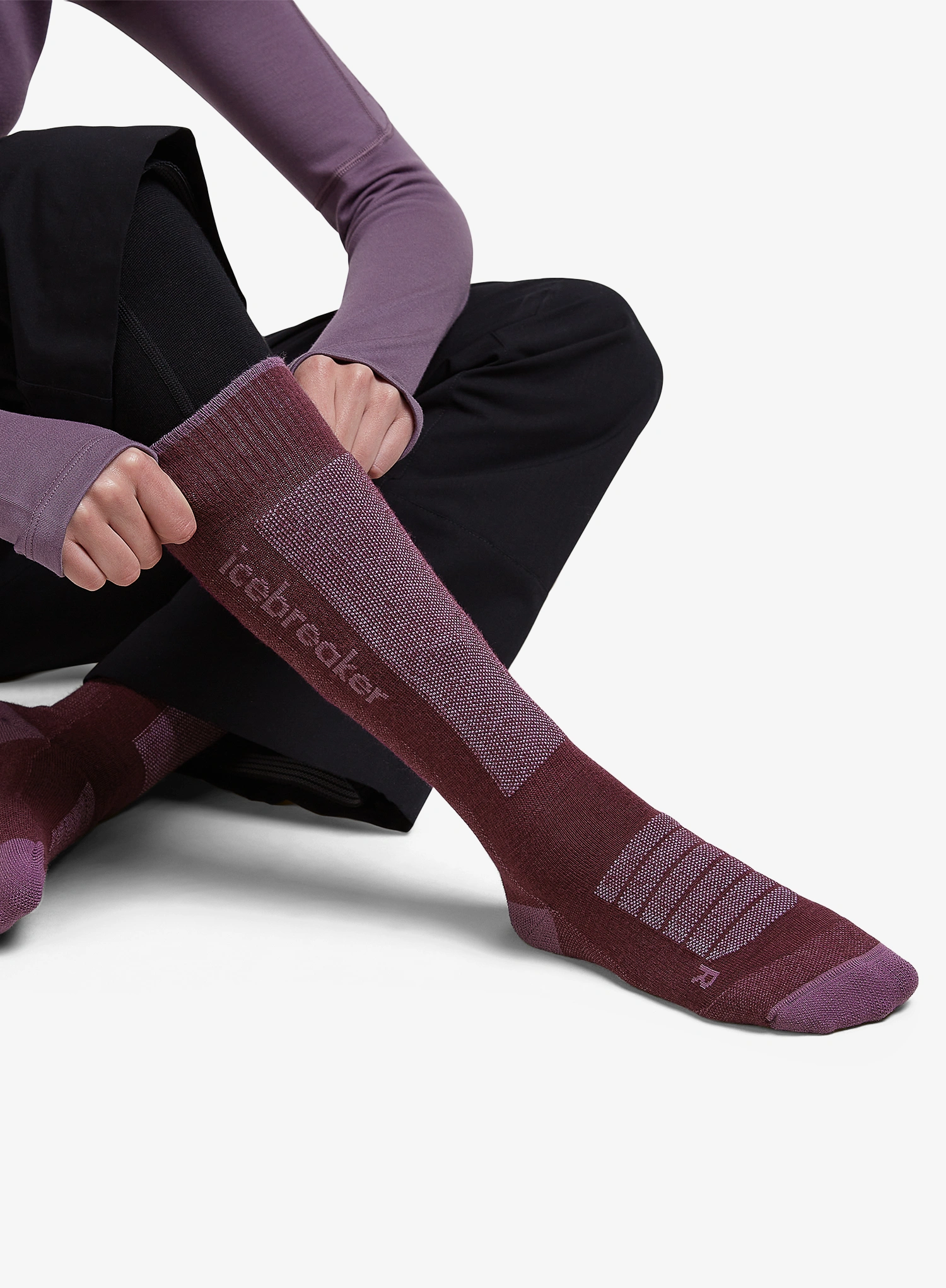 Icebreaker Merino Ski+ Medium OTC Női sízokni - dk berry/grey plum/zinc blue