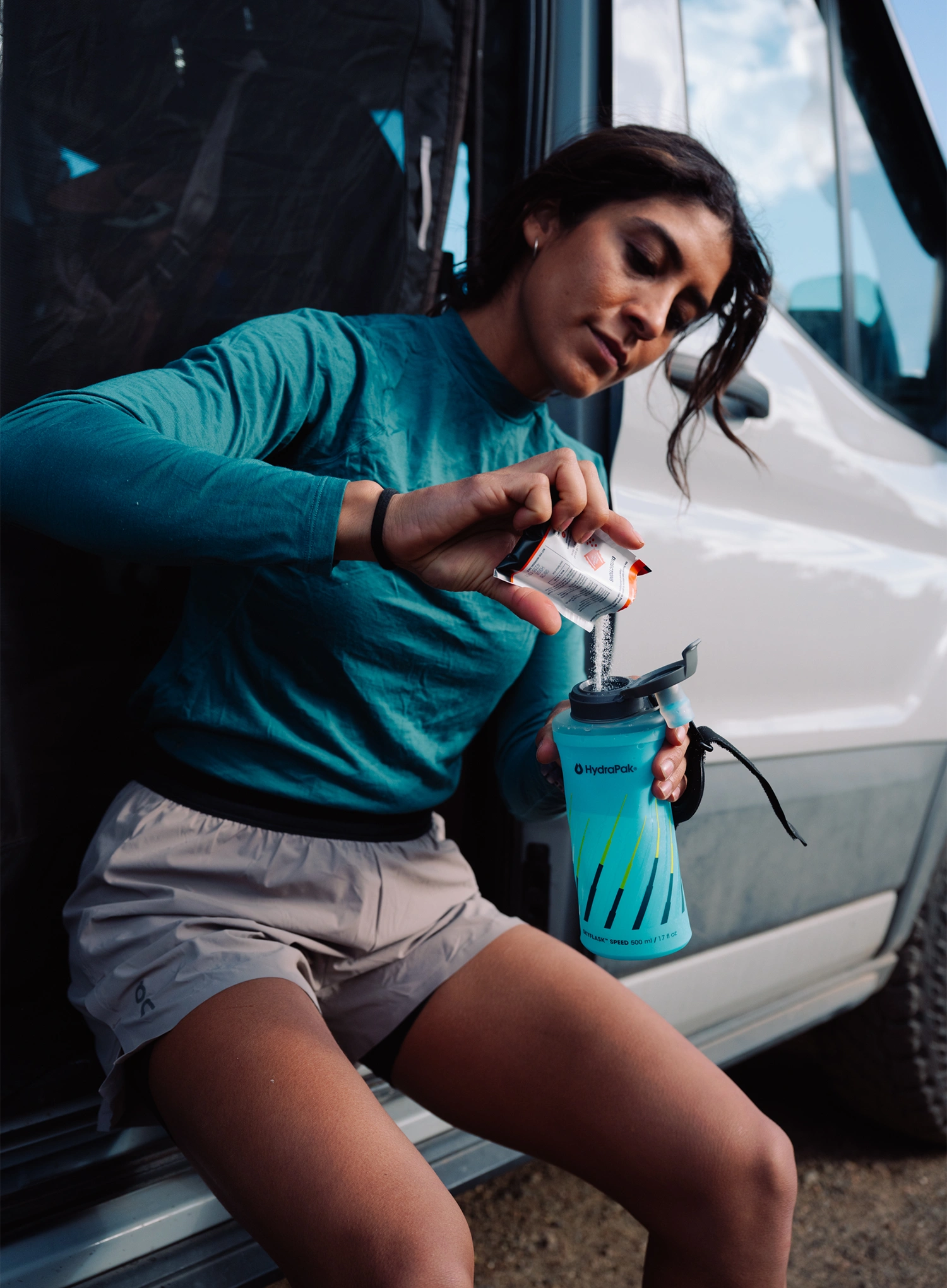 HydraPak Skyflask Speed 500 ml Összecsukható kulacs - malibu blue/blue