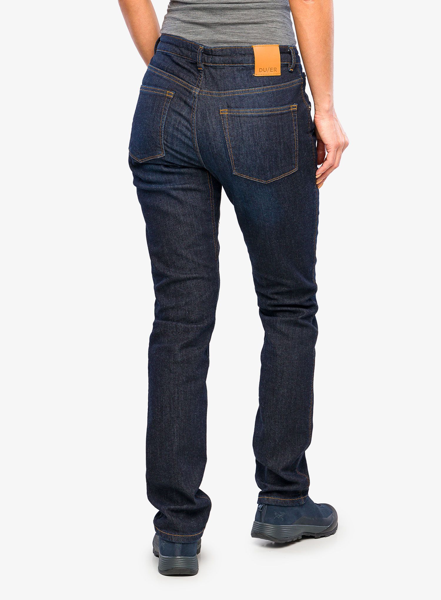 DUER Fireside Denim Slim Straight Női Nadrág - dark stone